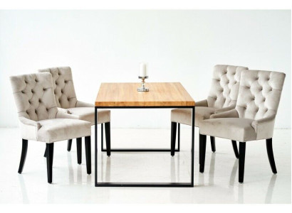 Brauner Rechteckiger Esszimmer Tisch Moderne Weiße x6 Chesterfield Stühle